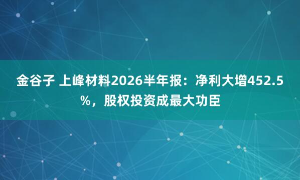 金谷子 上峰材料2026半年报：净利大增452.5%，股权投资成最大功臣
